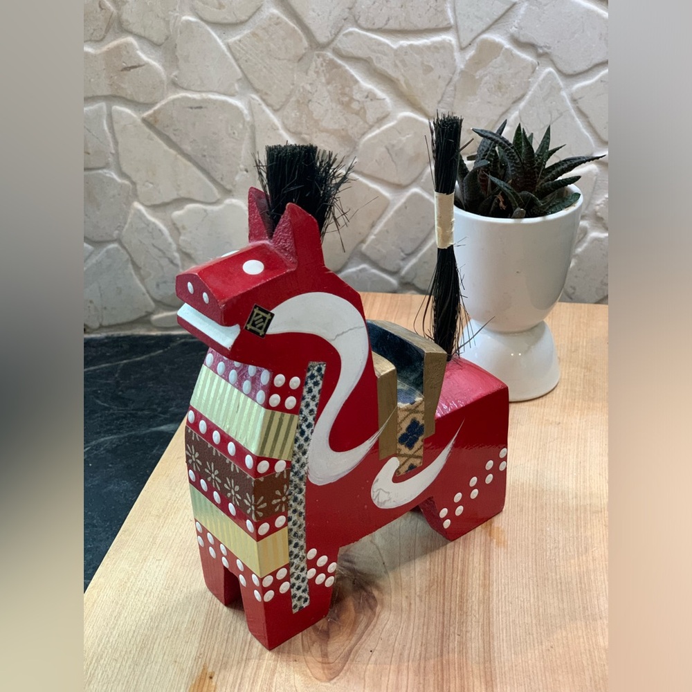YAWATA-UMA | Red Japanese Wooden Folk Art Horse